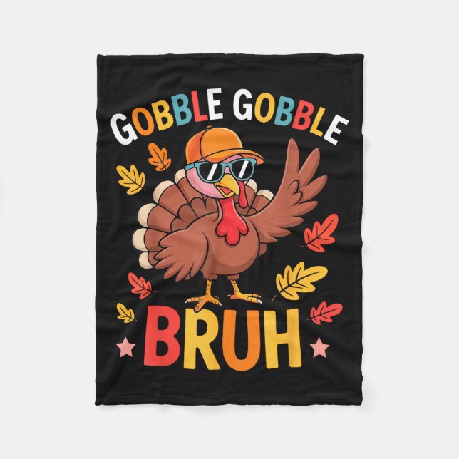 Bruh Funny Thanksgiving Turkey Gobble Shirt Boys G Fleecefilt (Framsidan)