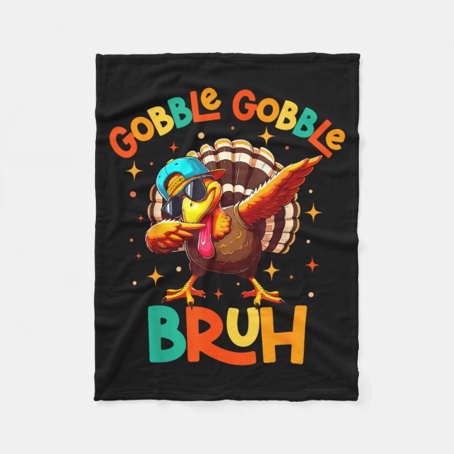 Bruh Funny Thanksgiving Turkey Gobble Shirt Boys G Fleecefilt (Framsidan)
