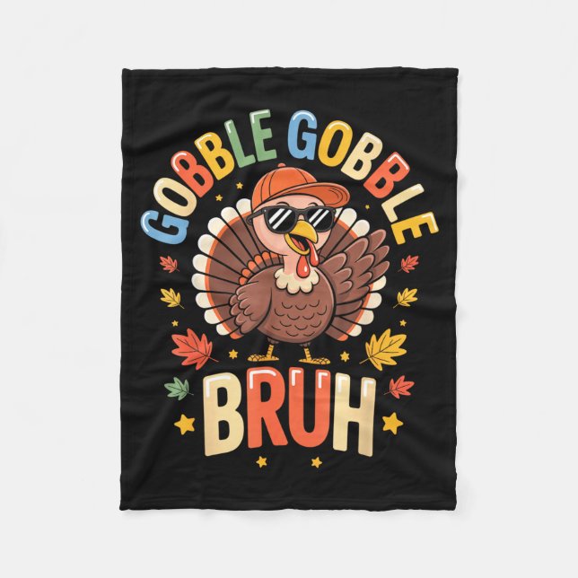 Bruh Funny Thanksgiving Turkey Gobble Shirt Boys G Fleecefilt (Framsidan)