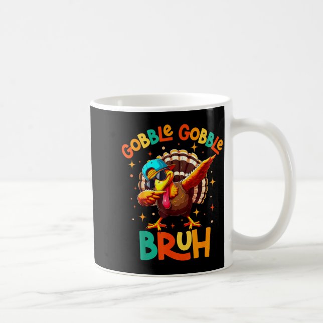 Bruh Funny Thanksgiving Turkey Gobble Shirt Boys G Kaffemugg (Höger)