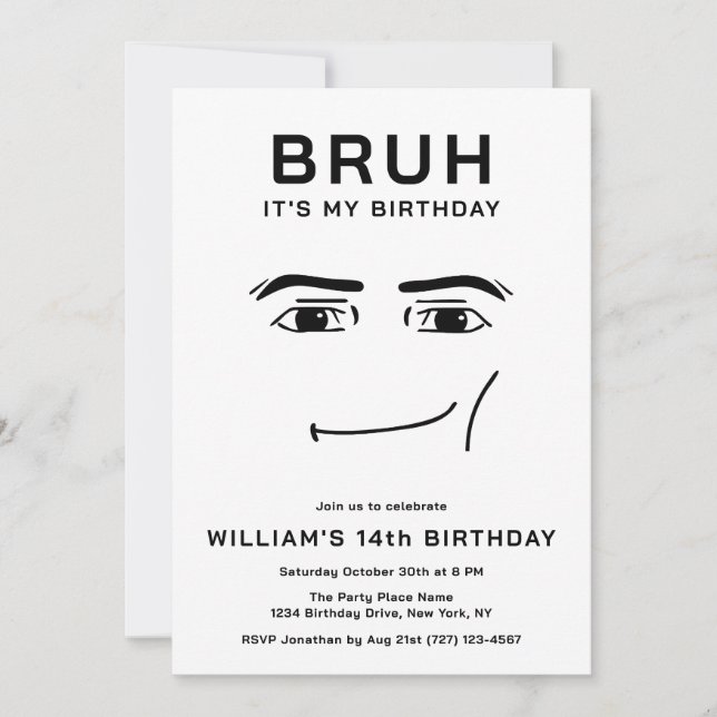 Bruh Funny Video Game Meme 14th Boy Birthday Inbjudningar (Framsida)