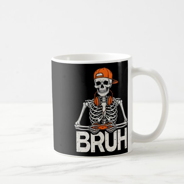 Bruh Gamer Skelett Halloween Video Game Kontroll Kaffemugg (Höger)