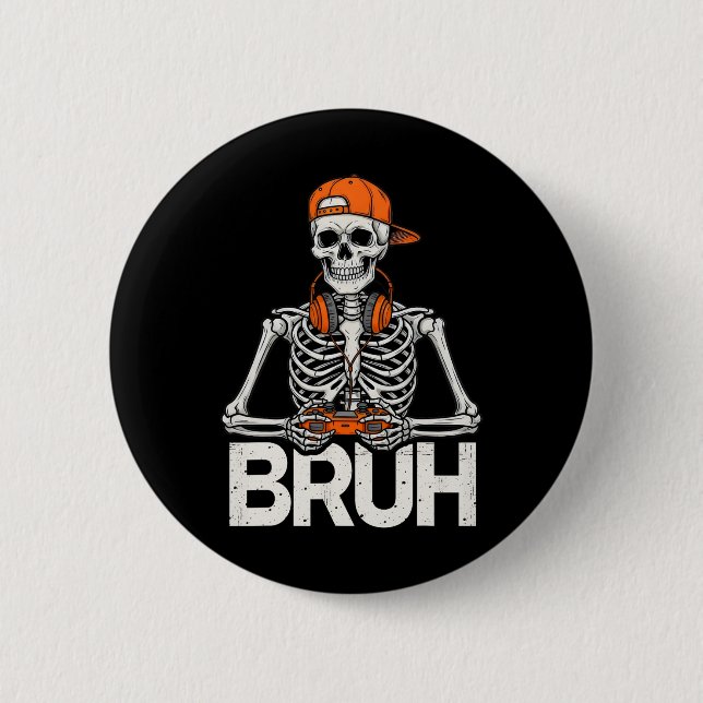 Bruh Gamer Skelett Halloween Video Game Kontroll Knapp (Framsida)