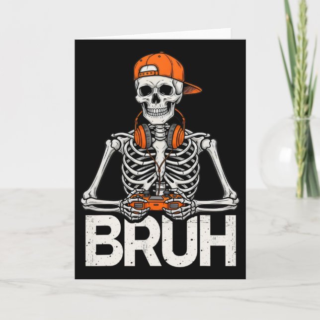 Bruh Gamer Skelett Halloween Video Game Kontroll Kort (Framsida)