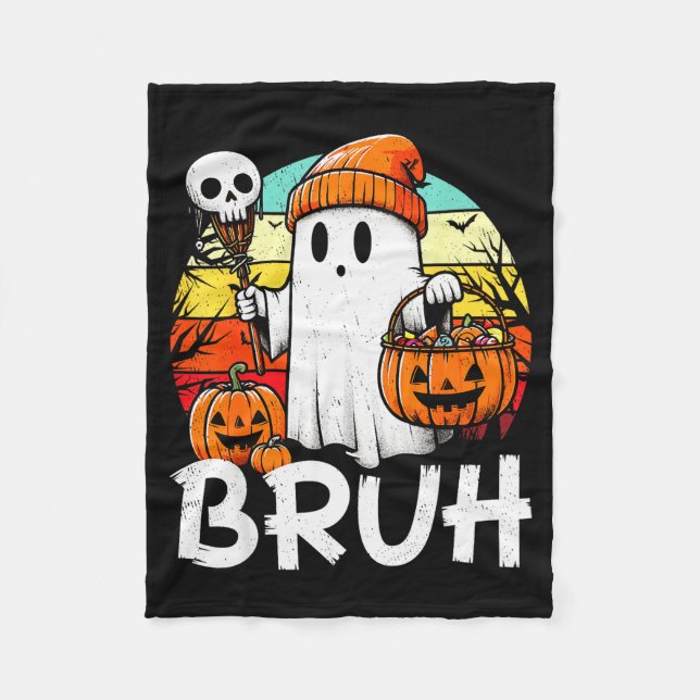 Bruh Ghost Funny Halloween Boo Soky Halloween Bruh Fleecefilt (Framsidan)