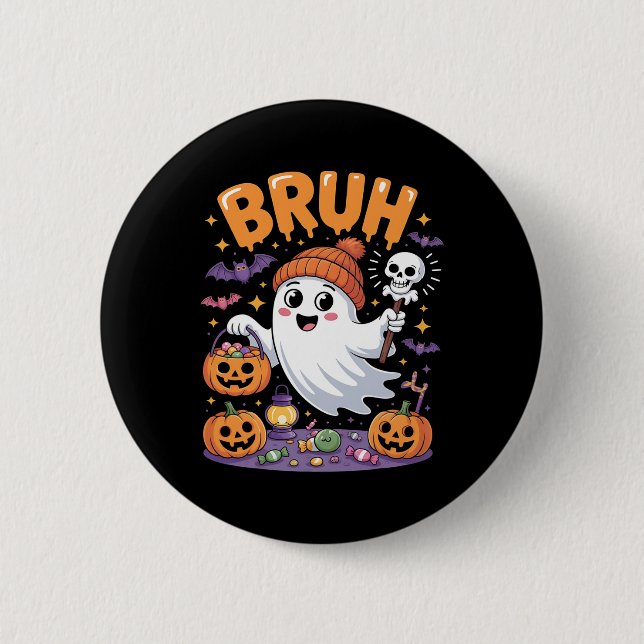 Bruh Ghost Halloween Candy Cute Ghost Kids Knapp (Framsida)