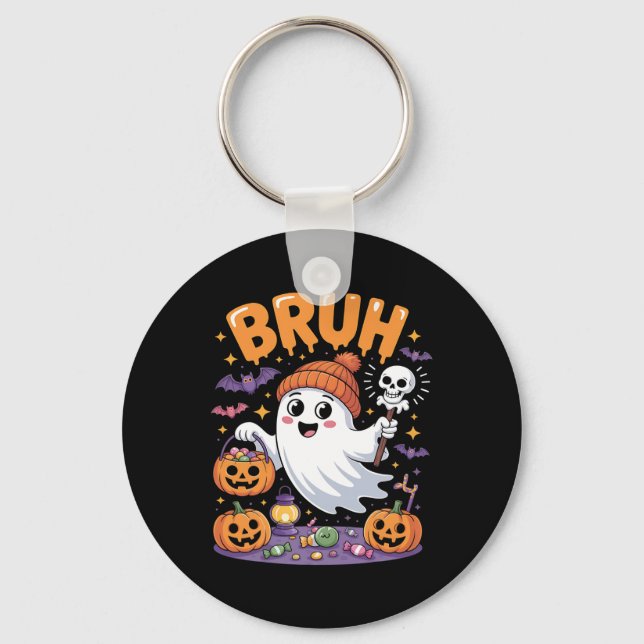 Bruh Ghost Halloween Candy Cute Ghost Kids Nyckelring (Framsida)