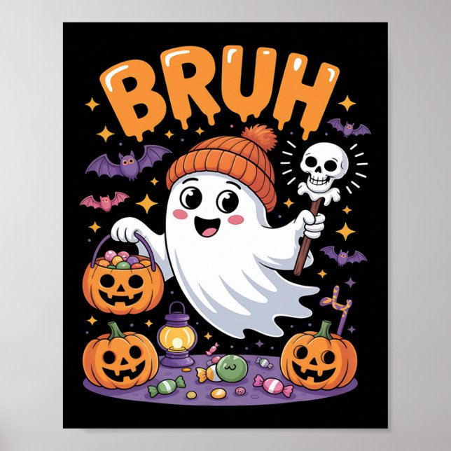 Bruh Ghost Halloween Candy Cute Ghost Kids Poster (Framsidan)