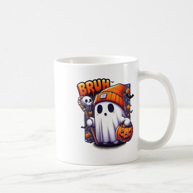 Bruh Ghost Halloween Cute Ghost Bus eller godis Ca Kaffemugg (Höger)