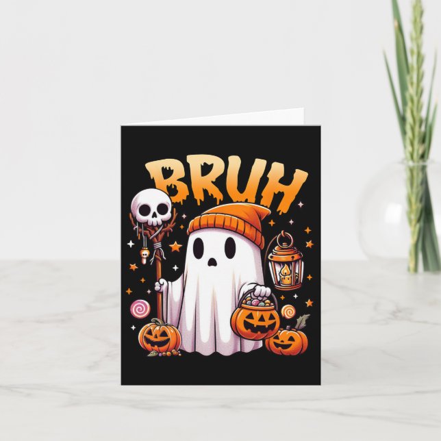 Bruh Ghost Halloween Cute Ghost Bus eller godis Ca Kort (Framsida)