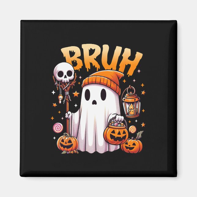 Bruh Ghost Halloween Cute Ghost Bus eller godis Ca Magnet (Framsidan)