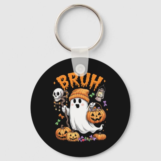 Bruh Ghost Halloween Cute Ghost Bus eller godis Ca Nyckelring (Framsida)