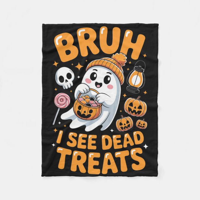 Bruh Ghost Halloween Cute Ghost Bus eller godis Ki Fleecefilt (Framsidan)