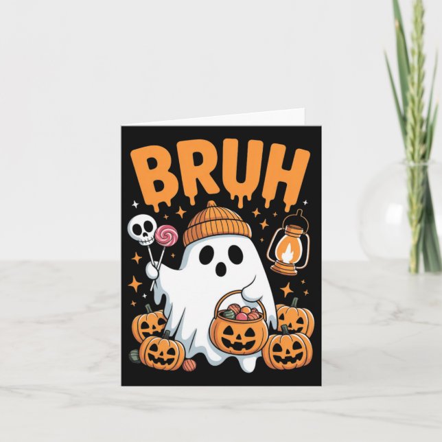 Bruh Ghost Halloween Cute Ghost Bus eller godis Ki Kort (Framsida)