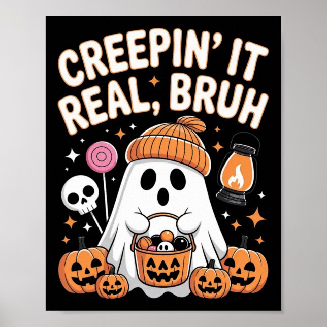 Bruh Ghost Halloween Cute Ghost Bus eller godis Ki Poster (Framsidan)