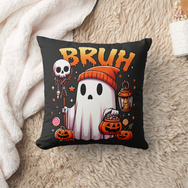 Bruh Ghost Halloween Cute Ghost Bus eller godis Kudde (Filt)