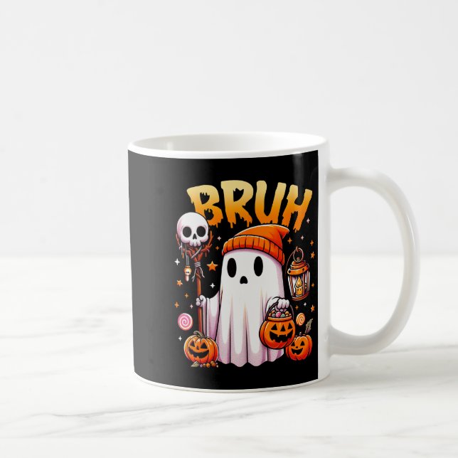 Bruh Ghost Halloween Cute Ghost Trick Or Treat Can Kaffemugg (Höger)