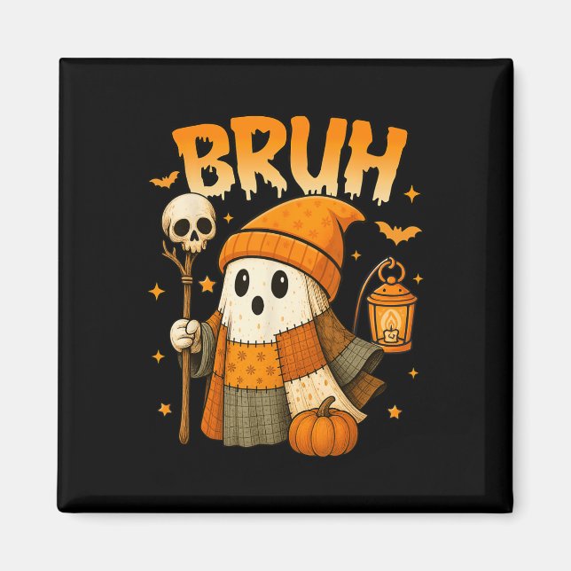 Bruh Ghost Halloween Cute Platwork Ghost Trick ell Magnet (Framsidan)