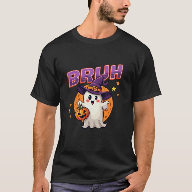 Bruh Ghost Halloween Funny Ghost Costume Witch Hat T Shirt (Framsida)