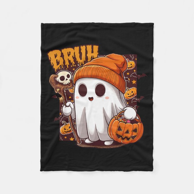 Bruh Ghost Happy Halloween Trick Or Treat Pumpkin  Fleecefilt (Framsidan)