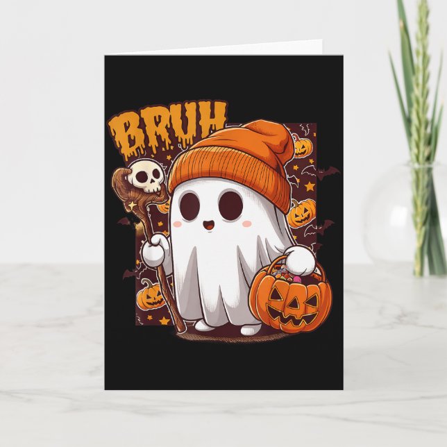 Bruh Ghost Happy Halloween Trick Or Treat Pumpkin  Kort (Framsida)