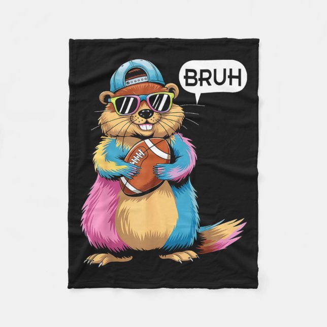Bruh Groundhog Holding Football Game Day Funny Spo Fleecefilt (Framsidan)