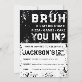 BRUH Grunge Paint Splatter Boy Birthday Invitation Inbjudningar