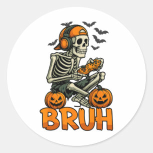Bruh Halloween Boys Kids Gamer Manar Skeleton Vide Runt Klistermärke