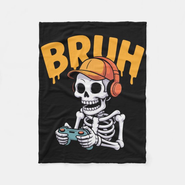 Bruh Halloween Boys Kids Gamer Mens Skeleton Video Fleecefilt (Framsidan)