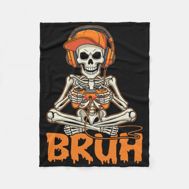 Bruh Halloween Boys Kids Gamer Mens Skeleton Video Fleecefilt (Framsidan)