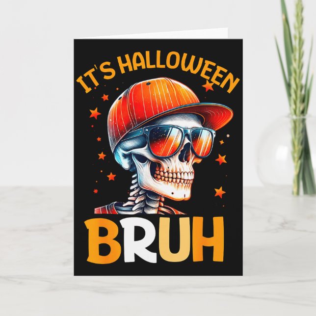 Bruh Halloween Boys Kids Halloween Skeleton  Kort (Framsida)