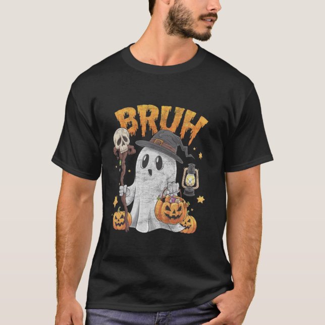 Bruh Halloween Cute Ghost Bus eller godis Candy Ki T Shirt (Framsida)