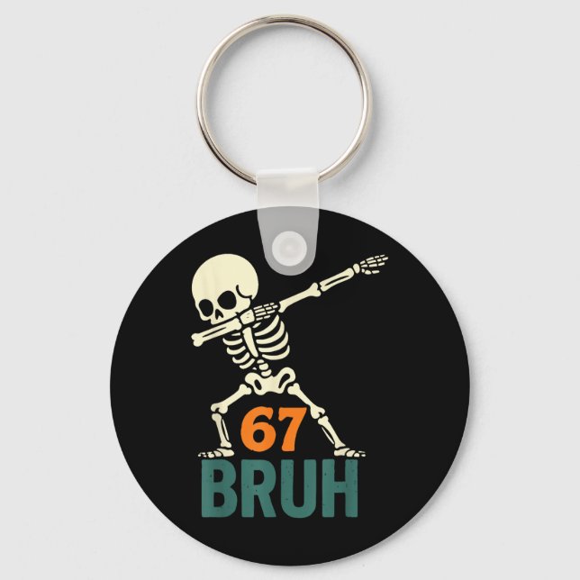Bruh Halloween Meme Numbers Six Seven Skeleton Fun Nyckelring (Framsida)