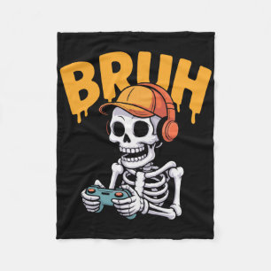 Bruh Halloween Pojkar Barn Gamer Män Skelett Video Fleecefilt