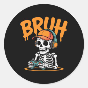 Bruh Halloween Pojkar Barn Gamer Män Skelett Video Runt Klistermärke