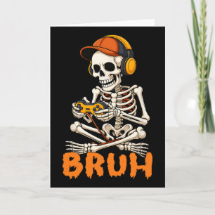 Bruh Halloween skelett Gamer Video Spelande Pojkar Kort