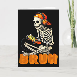 Bruh Halloween skelett Gamer Video Spelande Pojkar Kort