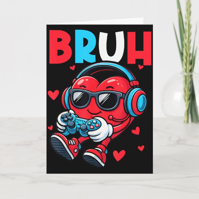 Bruh Heart Gamer Video Spelkontroll Valentine Kort (Framsida)