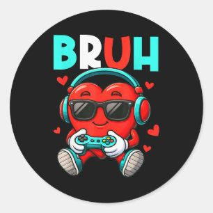 Bruh Heart Gamer Video Spelkontroll Valentine Runt Klistermärke