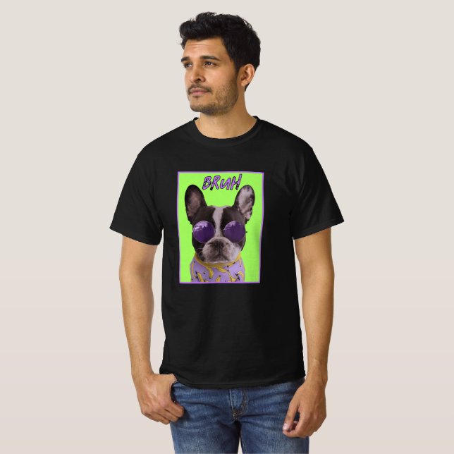 BRUH Hund med solglasögon & bananbandana T-shirt (Hel framsida)