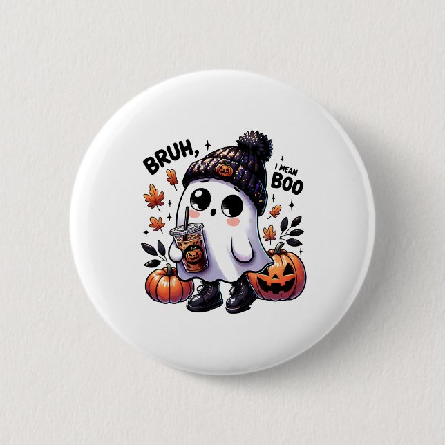 Bruh I Elak Boo Funny Ghost Jack o lantern Coffee Knapp (Framsida)
