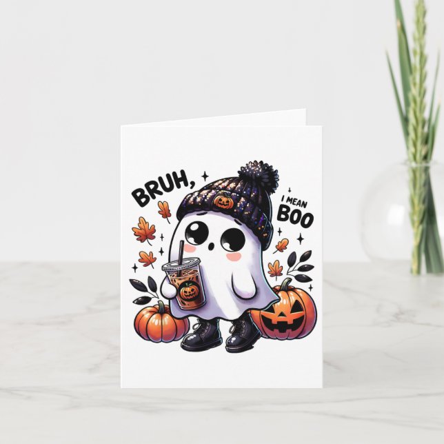 Bruh I Elak Boo Funny Ghost Jack o lantern Coffee Kort (Framsida)