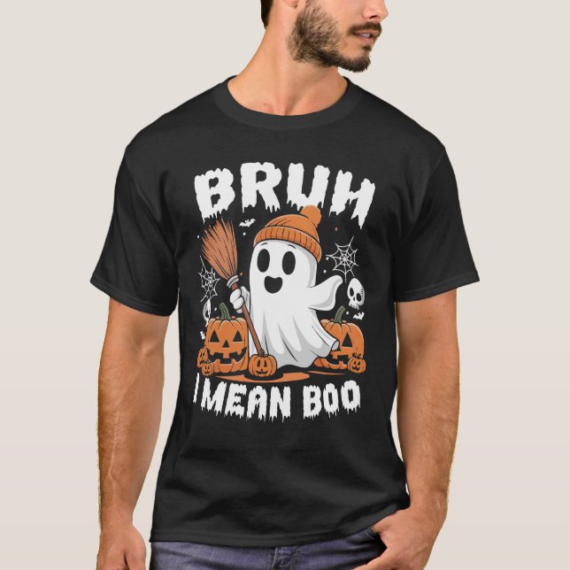 Bruh I Elak Boo Funny Halloween Ghost Pumpkin T Shirt (Framsida)