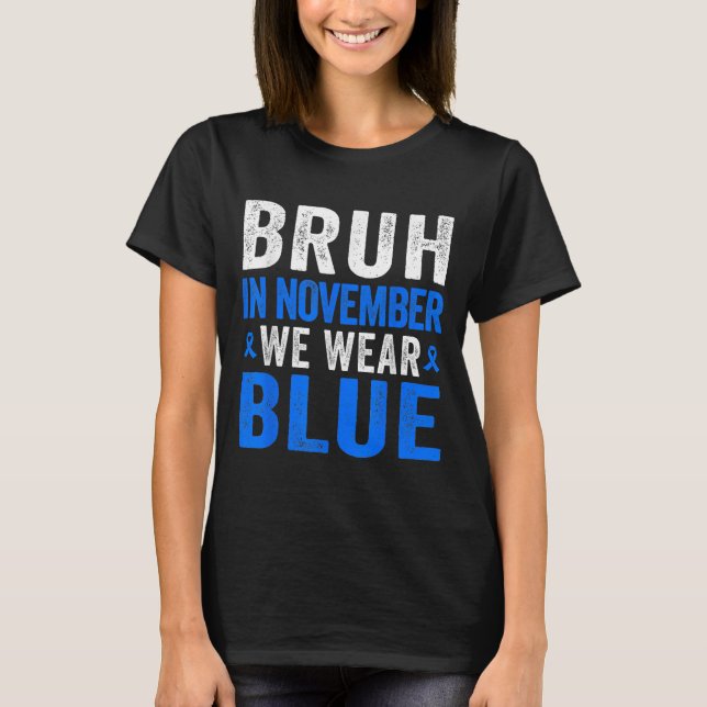 Bruh i november Bära Ribbon Blue Retro Diabete T Shirt (Framsida)