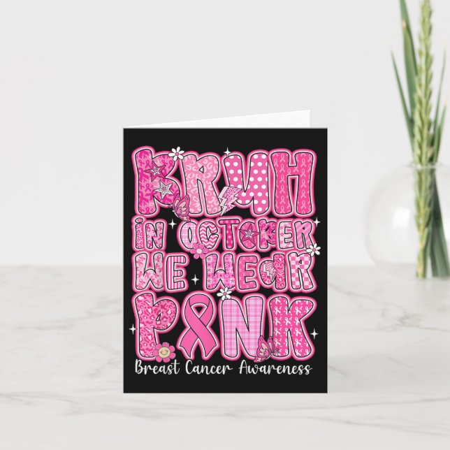 Bruh i oktober Bära Rosa Breast Cancer Awareness Kort (Framsida)