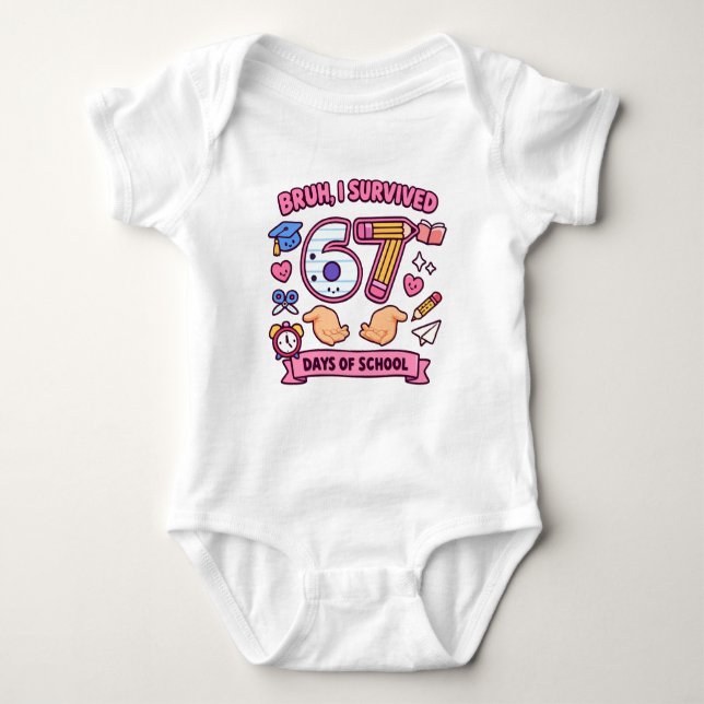 Bruh I survived 67 days of school T Shirt (Framsida)