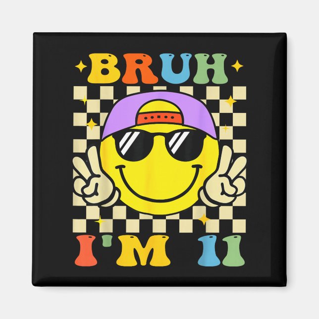 Bruh I'm 11 Years Old Purple Birthday Boys 11th Bi Magnet (Framsidan)