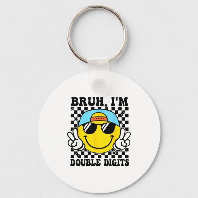 Bruh I'm Double Digits 10 Year Old Boy Birthday 10 Nyckelring (Framsida)