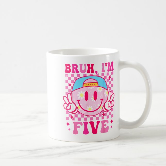 Bruh I'm Five 5 5th Birthday Girls Groovy 5 Years  Kaffemugg (Höger)