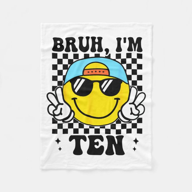 Bruh I'm Ten 10 10th Birthday Groovy Boys Girls 10 Fleecefilt (Framsidan)